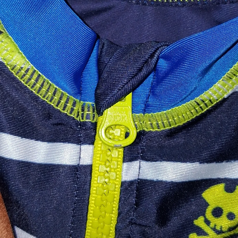 Kids Pirate Rashguard Swimsuit - Navy with Red Accent